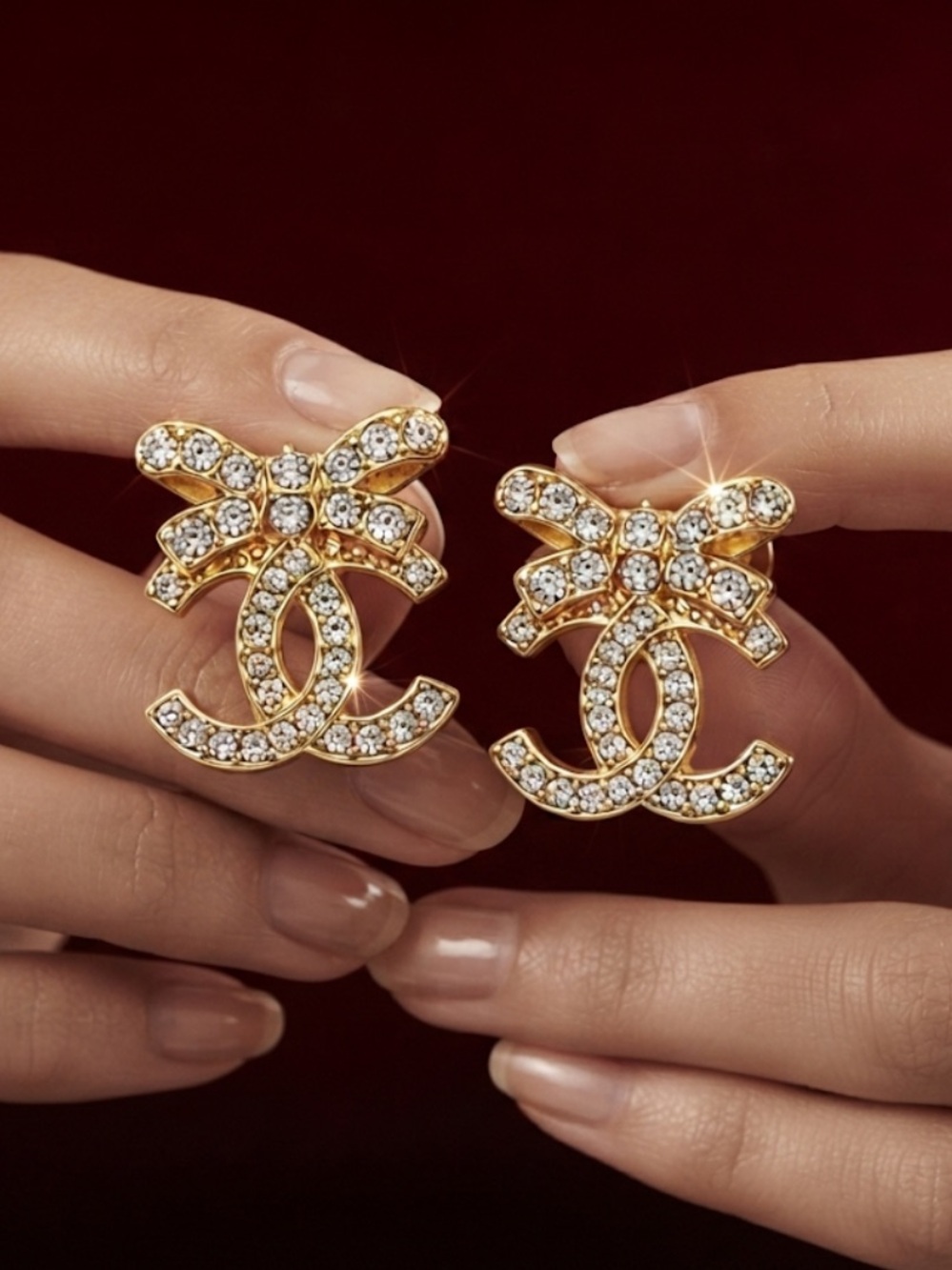 CHANEL Crystal Bow Earrings